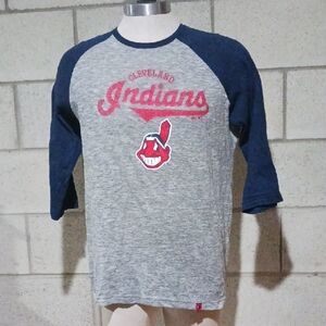 Clevelamd Indians Chief Wahoo Blue And Gray Long Sleeve Shirt Mens Size Medium